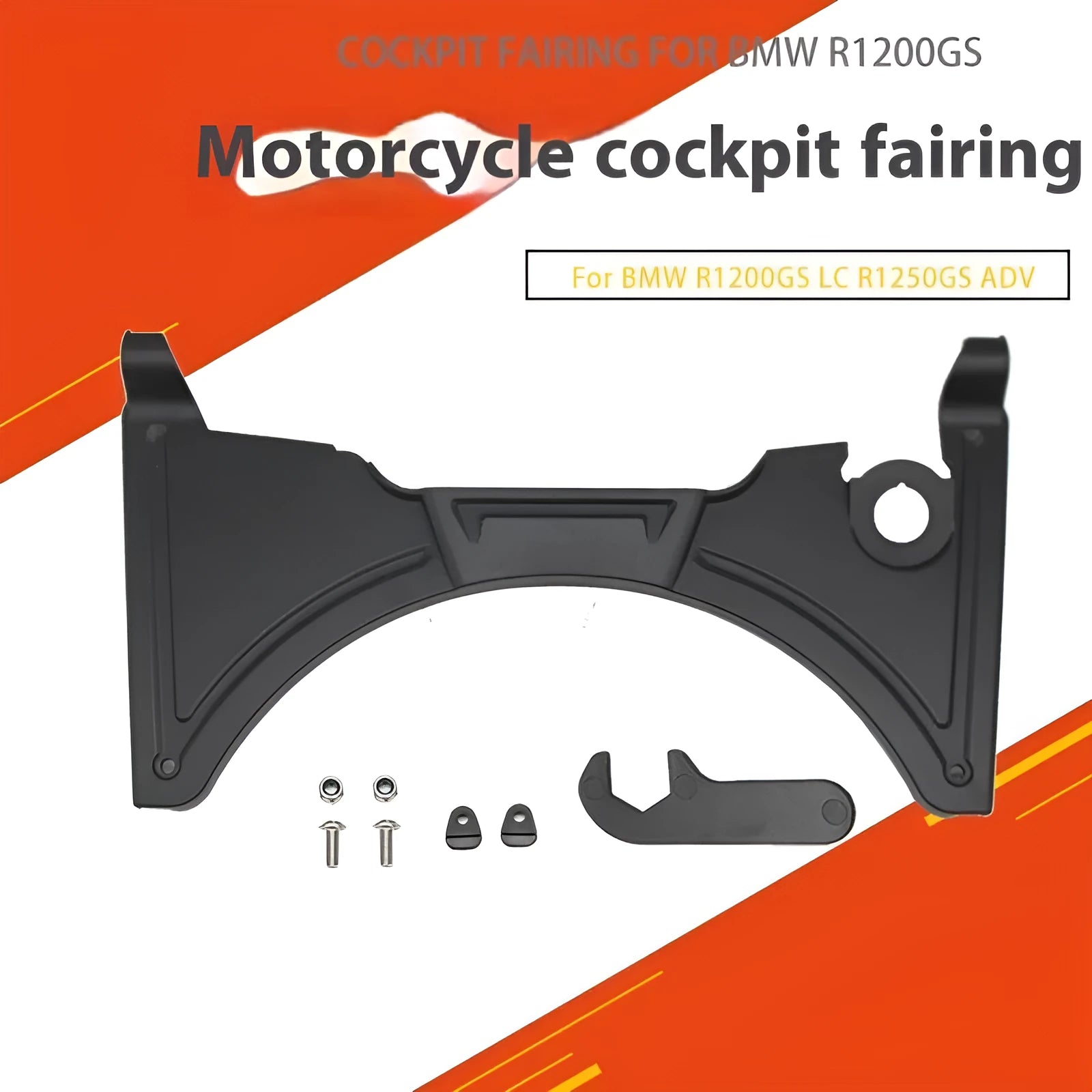 Black motorcycle cockpit fairing for BMW R1250GS and R1200GS models mounted on adventure bike