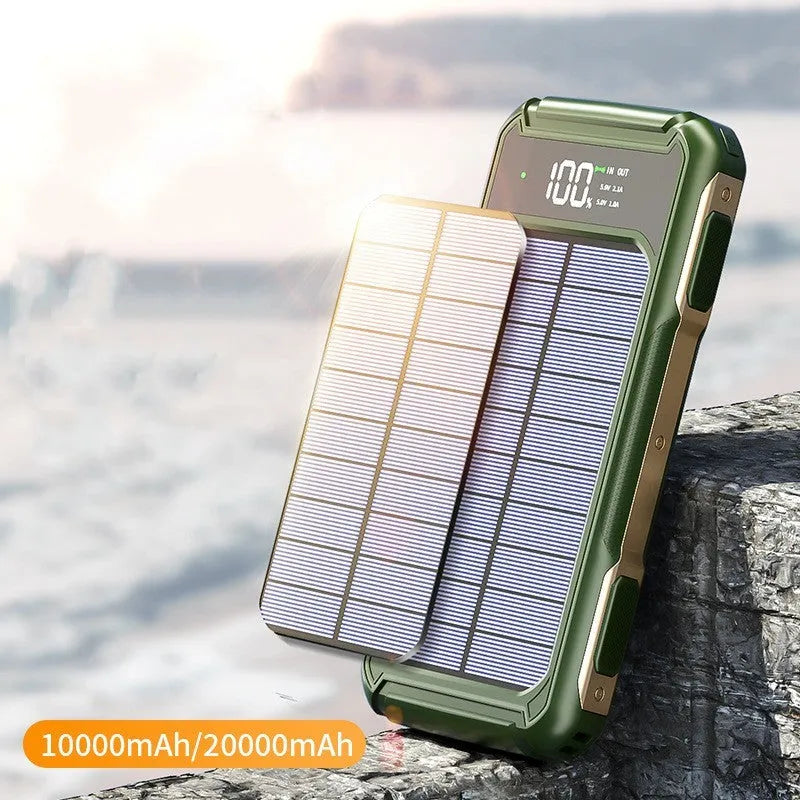 Military-grade portable power bank in black, green, or orange with 10000mAh or 20000mAh capacity