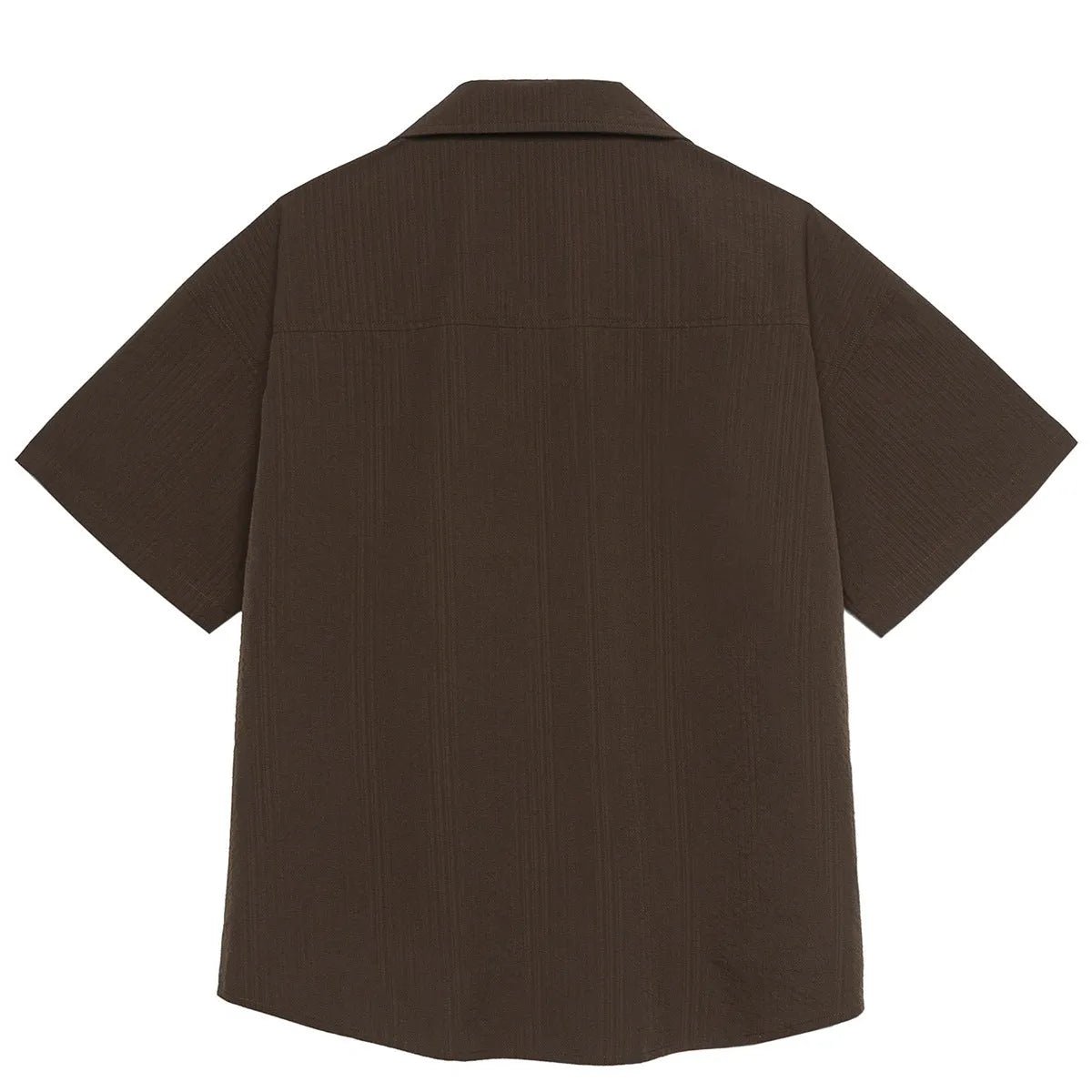 Brown striped outdoor shirt with Cuban collar and short sleeves for camping