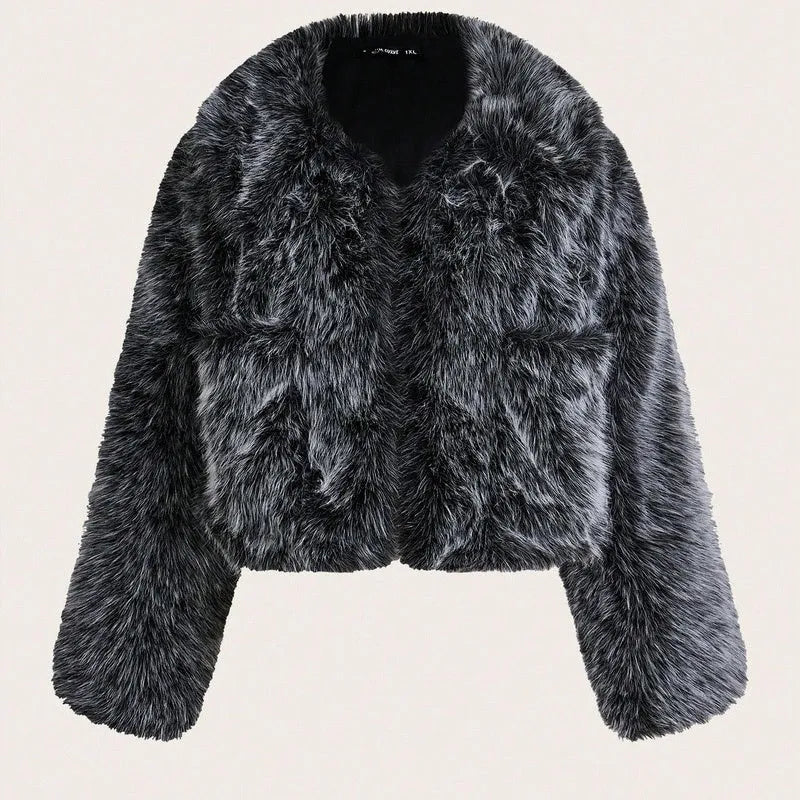 Artificial fox fur coat with fur collar in multiple colour options showing plush texture and winter styling
