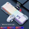 Black and white wired gaming peripheral bundles showing keyboard, mouse, and headset with coloured lighting.