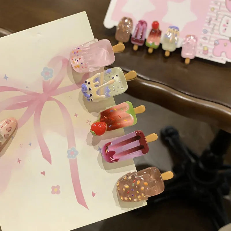 Resin ice cream cartoon hair clip barrette in pink, red, coffee, purple or beige