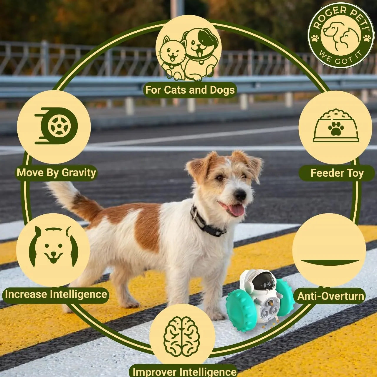 Pet tumbler food dispenser toy in robot design with slow feeding mechanism