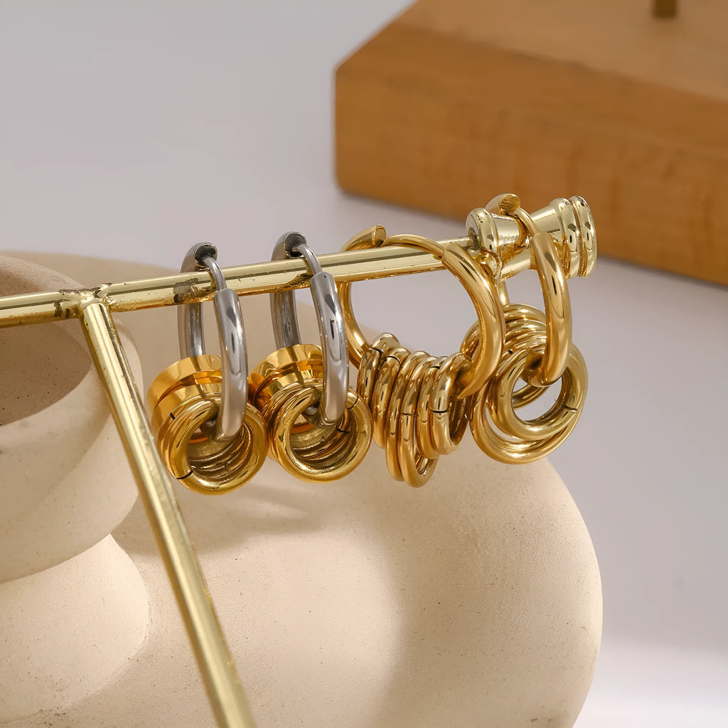Stainless steel colour matching earrings with electroplating finish in unisex ins style