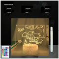 3D handwritten acrylic message board night light with black base and remote control displaying glowing text