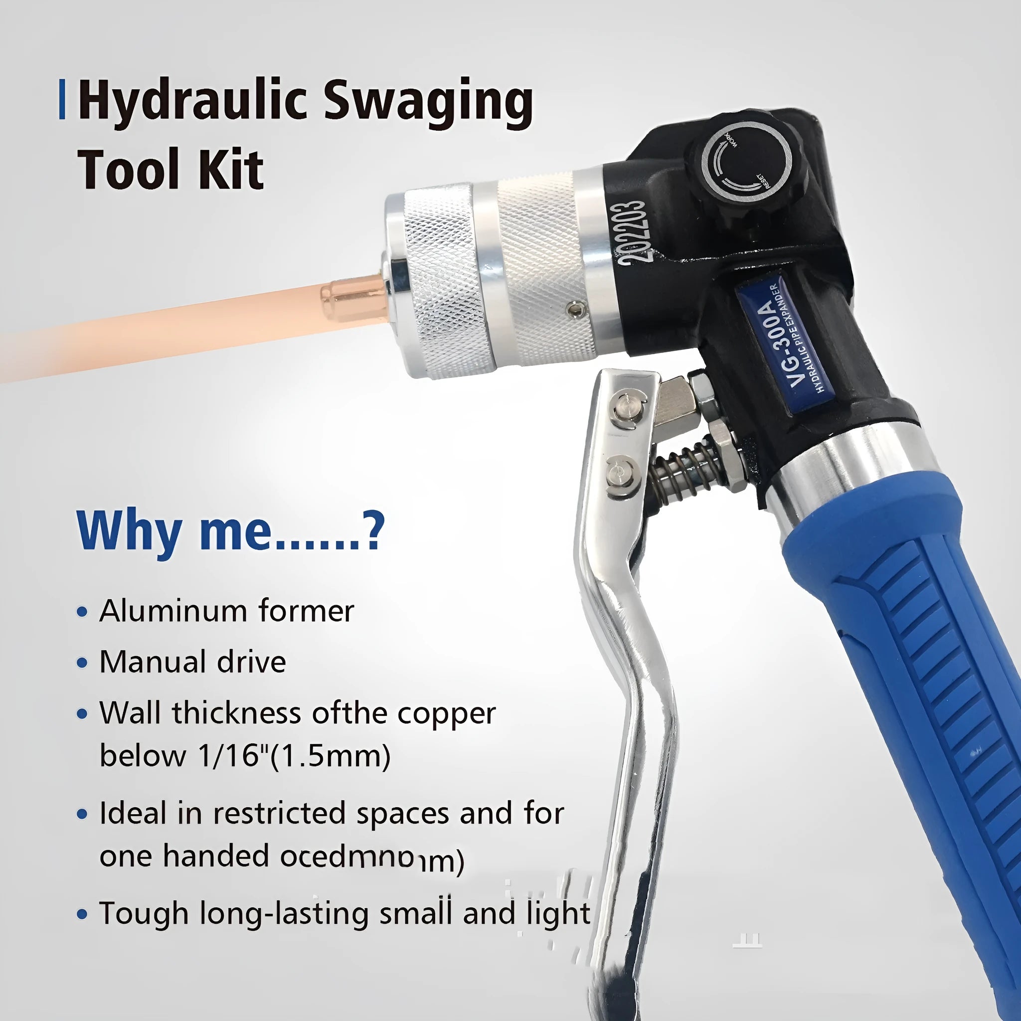 VG-300 hydraulic tube expander tool for refrigeration maintenance with alloy steel construction