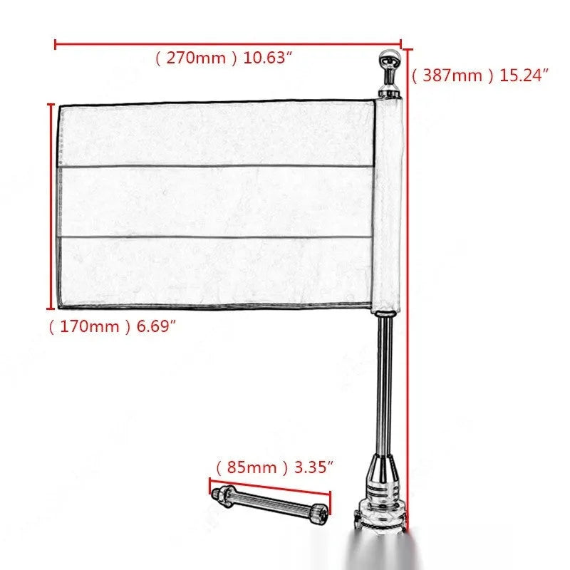Motorcycle side box bumper parcel rack flagpole in black or silver finish