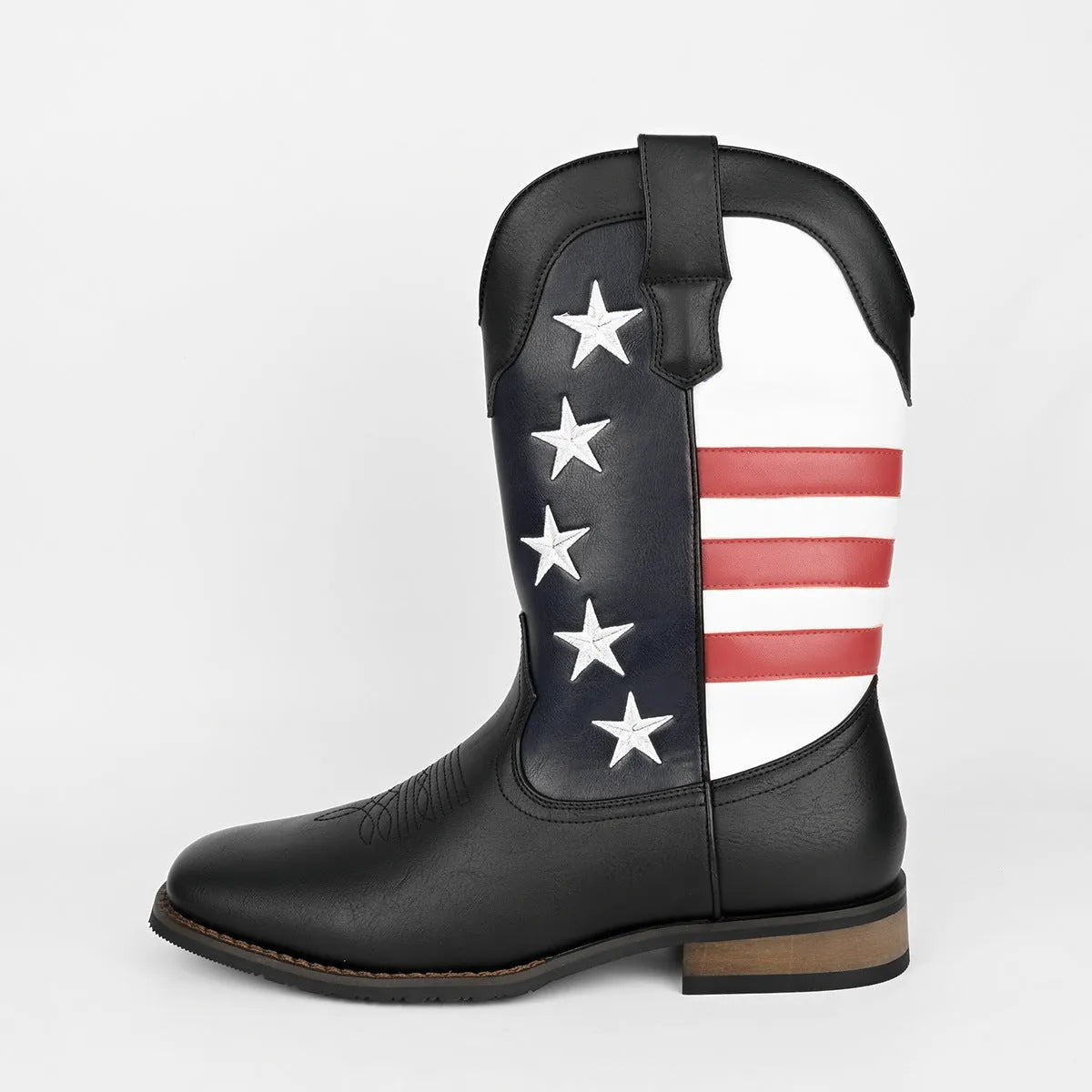 Men's western cowboy boots with five-pointed star design in artificial leather with low heel