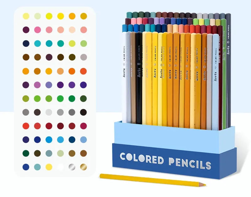 Set of soft core colour pencils in a box, showing basswood penholders, available in 72 or 126 colours.