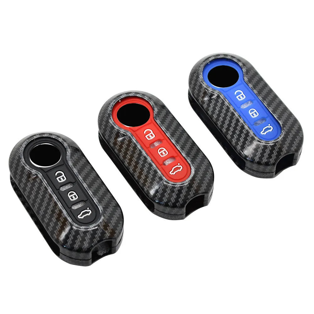 Fiat car key replacement shell case in carbon fibre style, colours black red dark blue