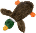 Green wild duck shaped stuffless dog toy with soft plush fabric and squeakers for pets