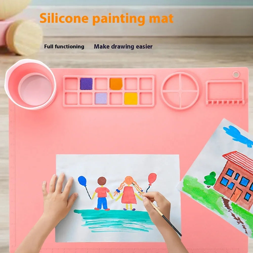 Silicone double bowl painting mat for watercolour and oil painting in various colours