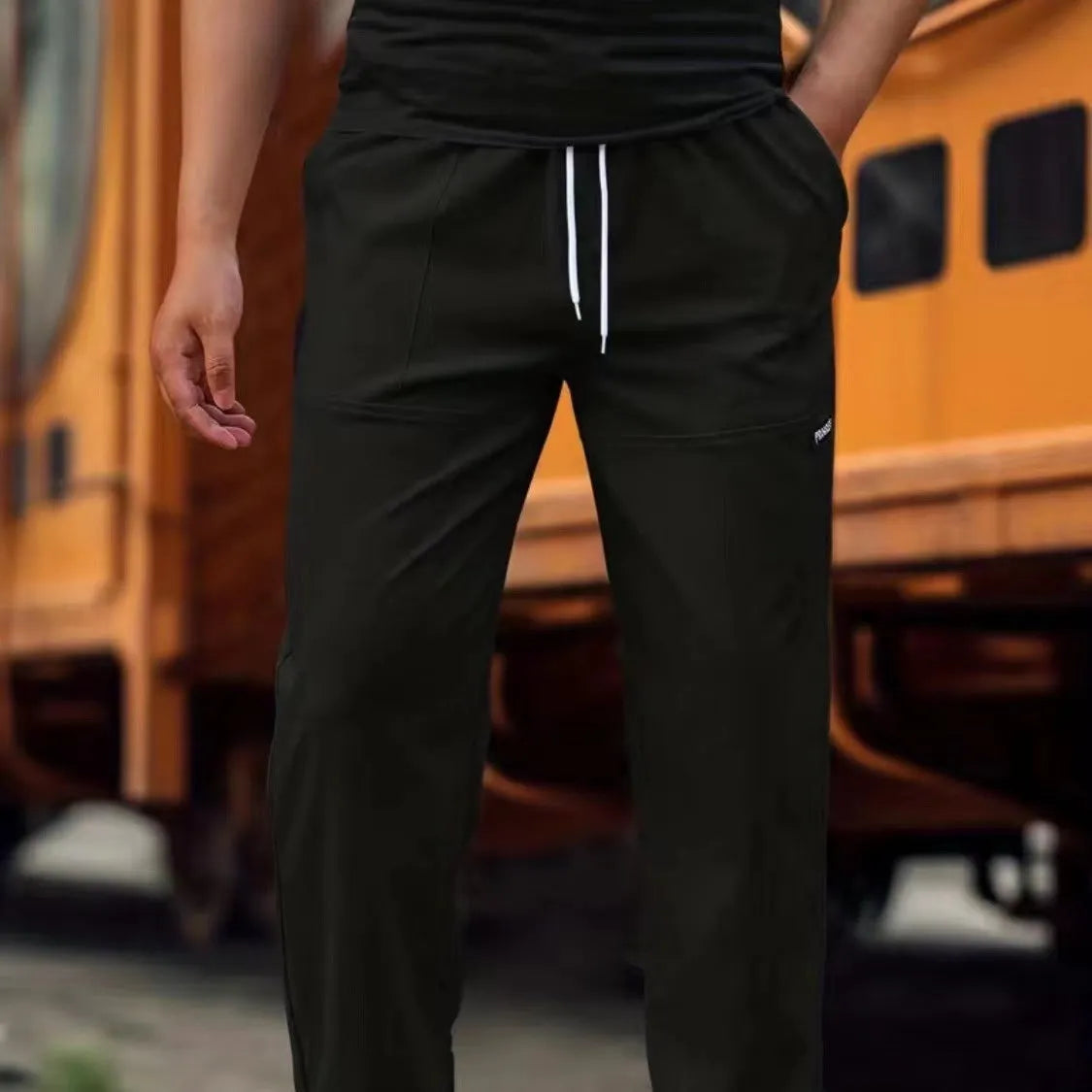 Men's light grey polyester trousers for casual spring and autumn wear