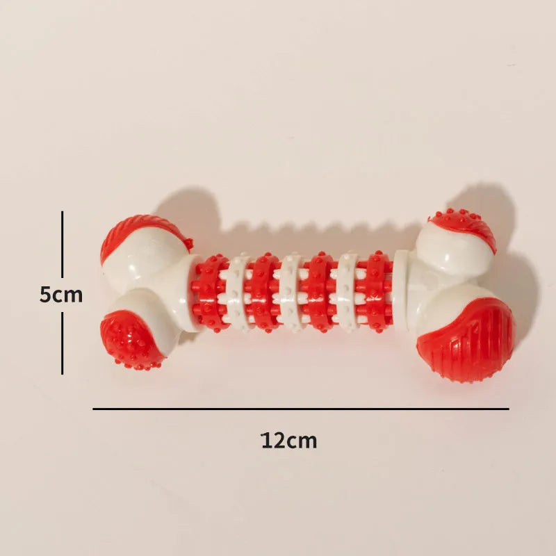 Blue bone-shaped interactive dog toy with treat holder for small breed dogs