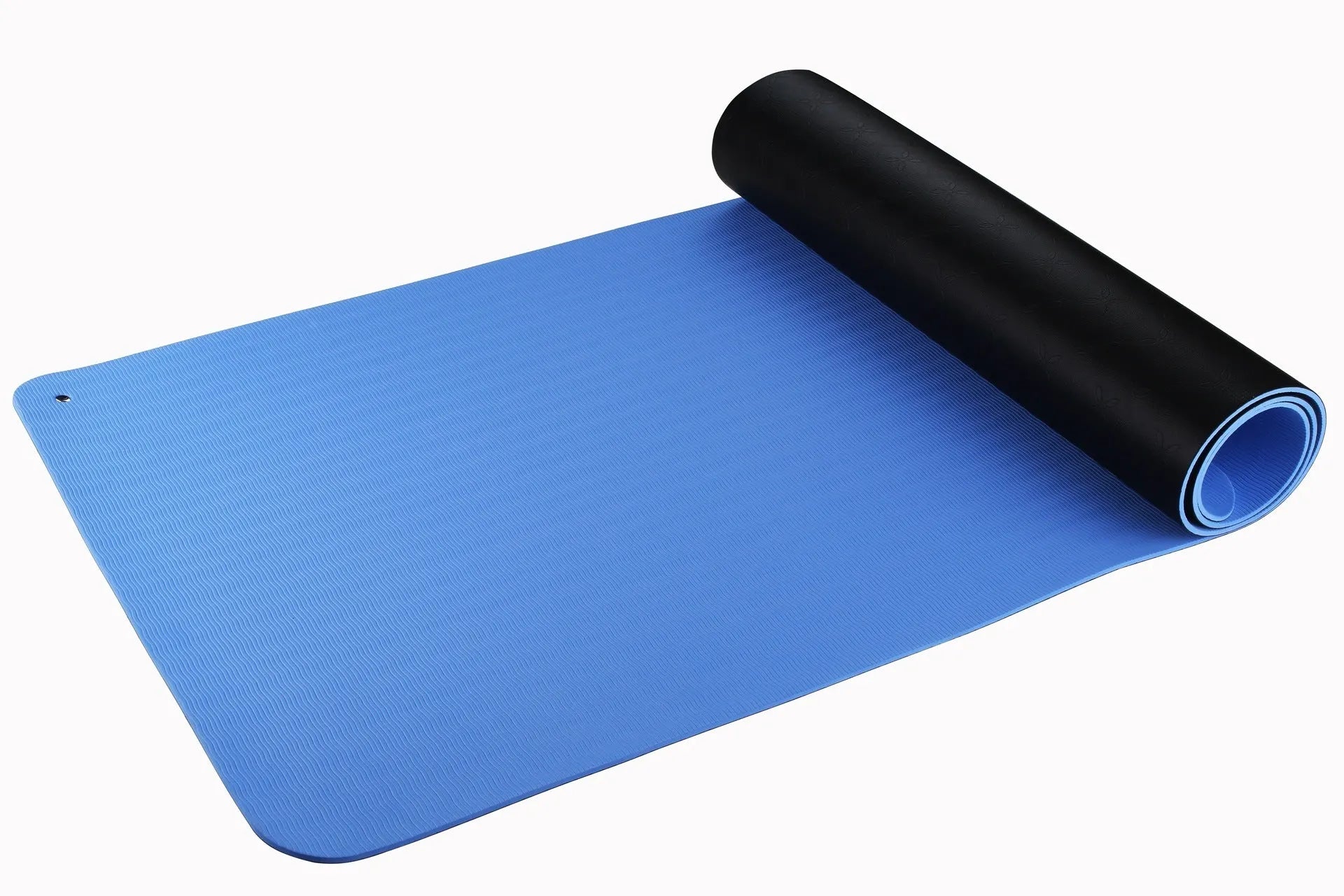 Blue conductive yoga mat with plant pattern measuring 182cm x 61cm