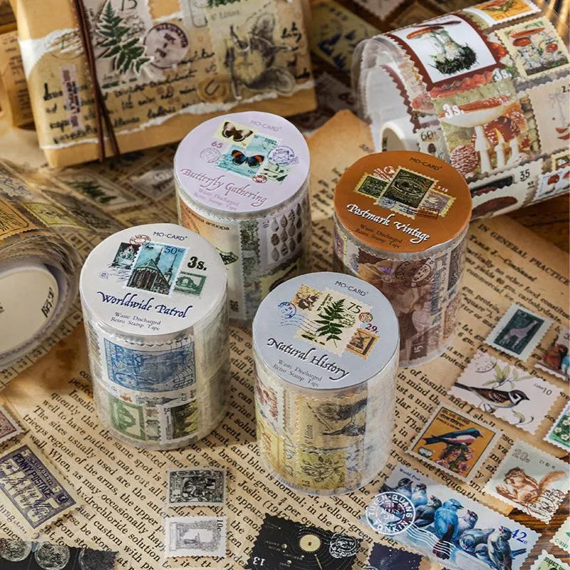 55mm wide x 2m long coated paper sticker roll for DIY journal decoration in retro patterns