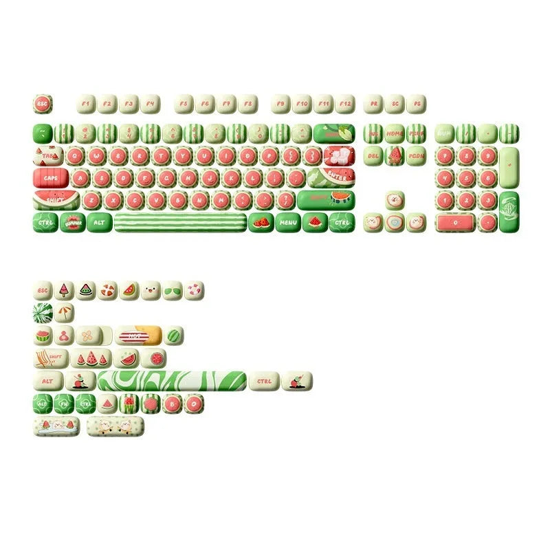 Watermelon theme sublimation printed PBT mechanical keyboard key caps with small steamed bun mushroom profile