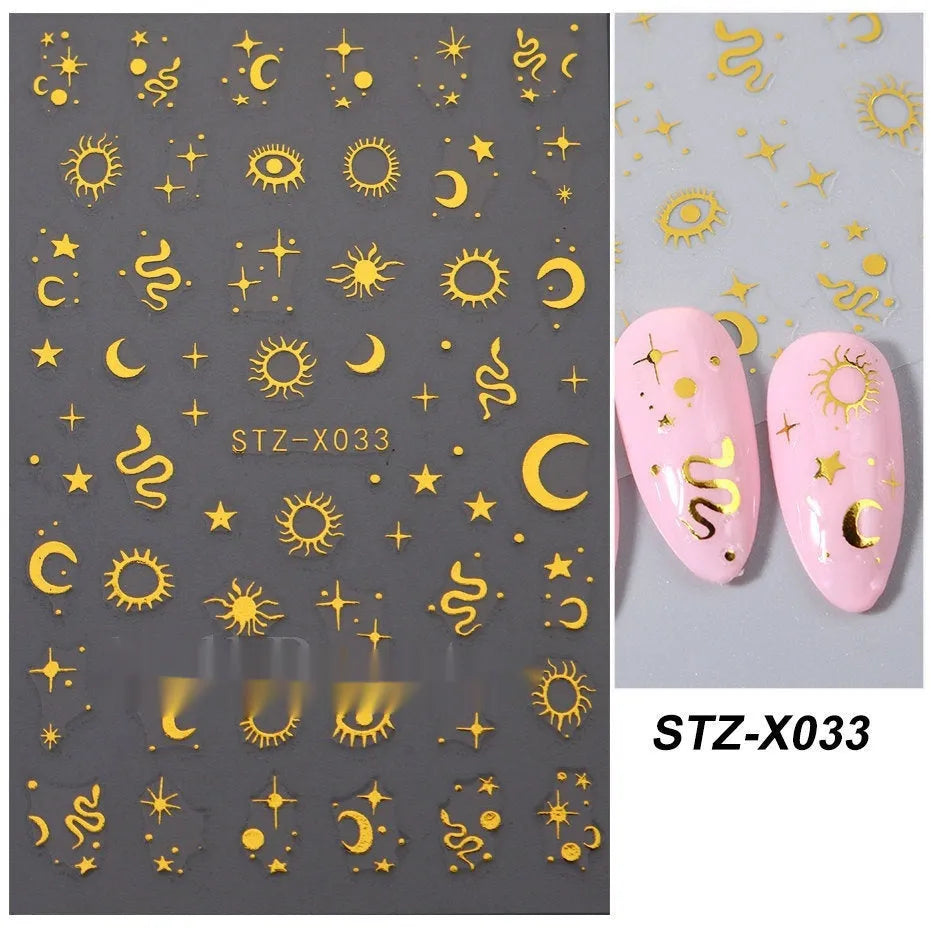 Cartoon nail art stickers with black and silver strip love pattern design