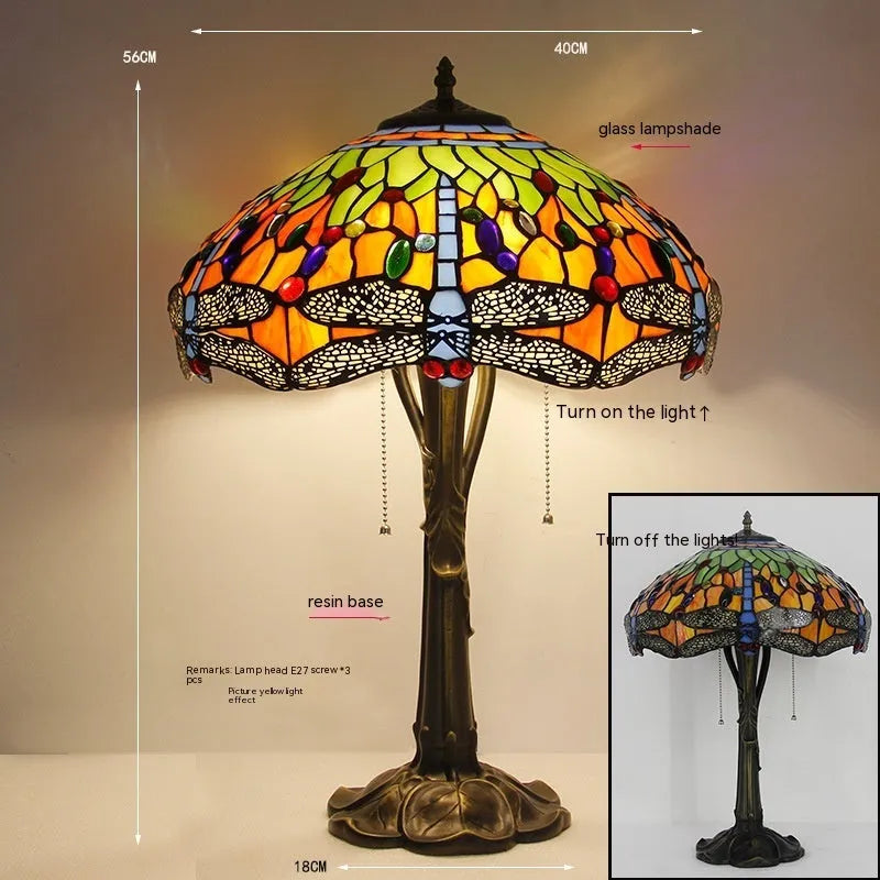 Tiffany stone table lamp with dragonfly design in European retro style