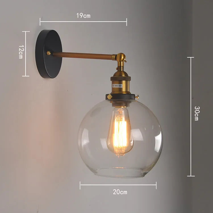 20cm retro glass wall lamp with aluminium fitting in amber, smoky gray, or transparent
