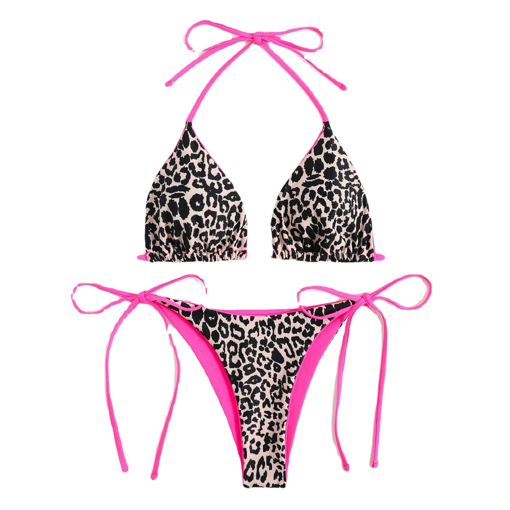 Women's lace-up triangle bikini top with split-bottom pants in a colour from the 1style-12style range.