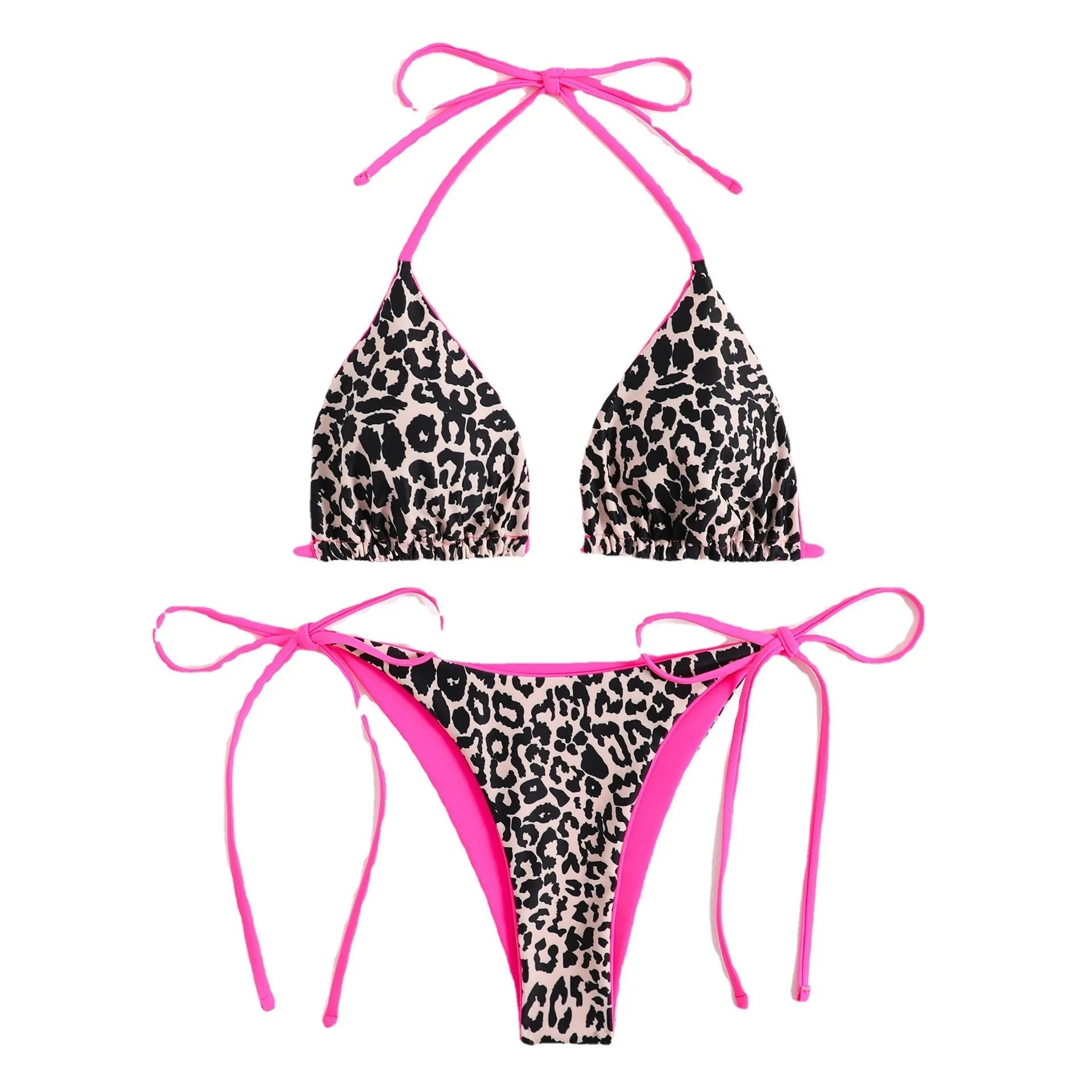 Women's lace-up triangle bikini top with split-bottom pants in a colour from the 1style-12style range.