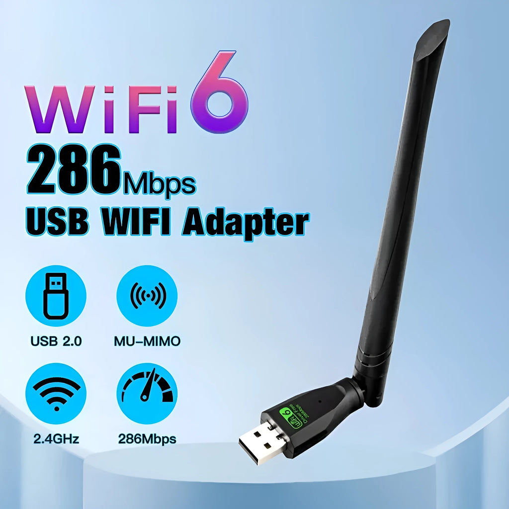 Black USB WiFi6 wireless network card for computer connectivity