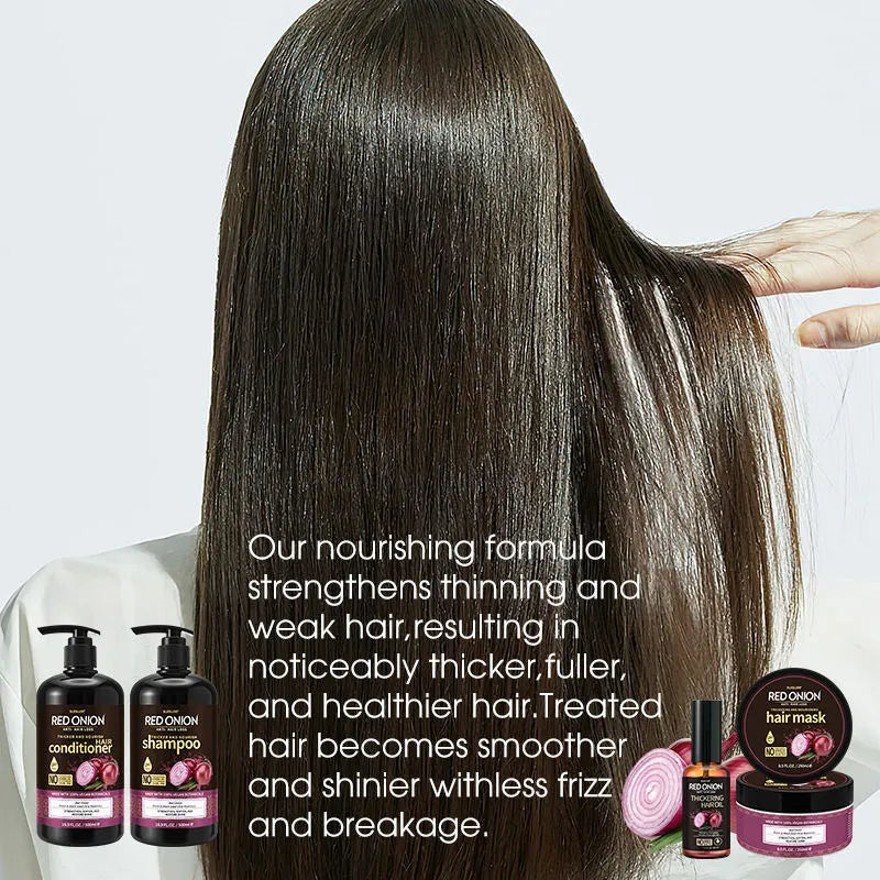 Red onion shampoo, conditioner, hair mask and essential oil four-piece hair care set kit
