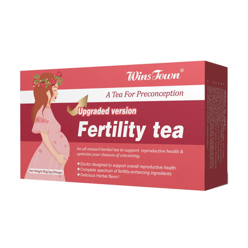 Box of fertility tea containing 3x30 herbal tea bags for reproductive health support