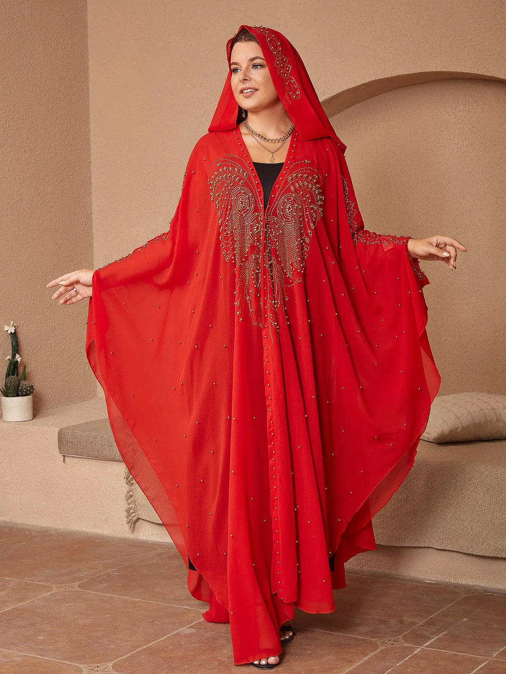 Purple Muslim style chiffon shawl with rhinestone beading detail laid flat showing 135-175cm length