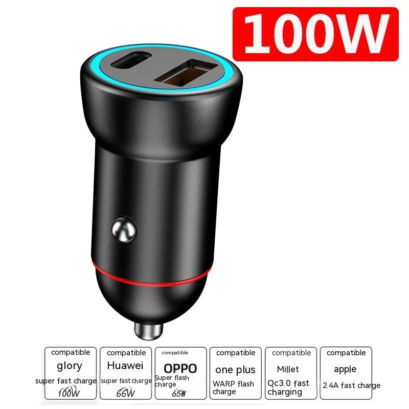 Black 200W car charger with zinc alloy construction measuring 38mm
