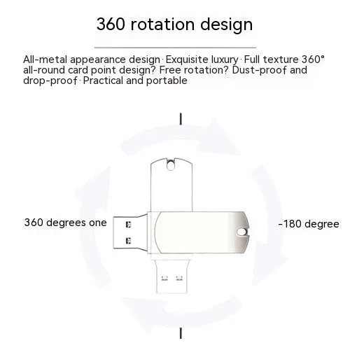 White metal USB flash drive with rotating casing showing compact size