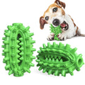 Green cactus-shaped dog chew toy with textured bumps for dental cleaning, showing central treat channel