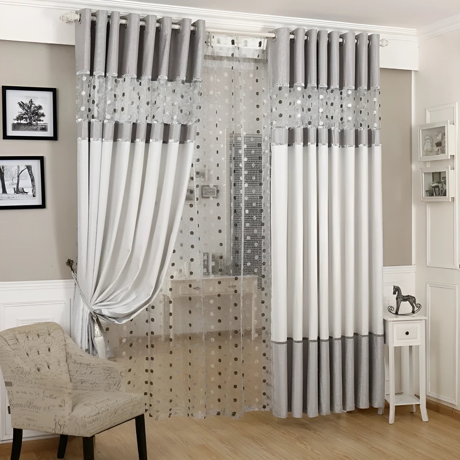 Simple blackout curtain panel showing one of three header styles: hook, Korean hook, or rings.
