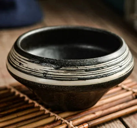 Japanese ceramic tall soup bowl with underglaze decoration in stone conch bowl pattern