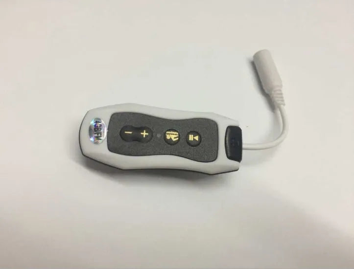 Compact black Bluetooth MP3 headset with IPX68 waterproof rating for sports.