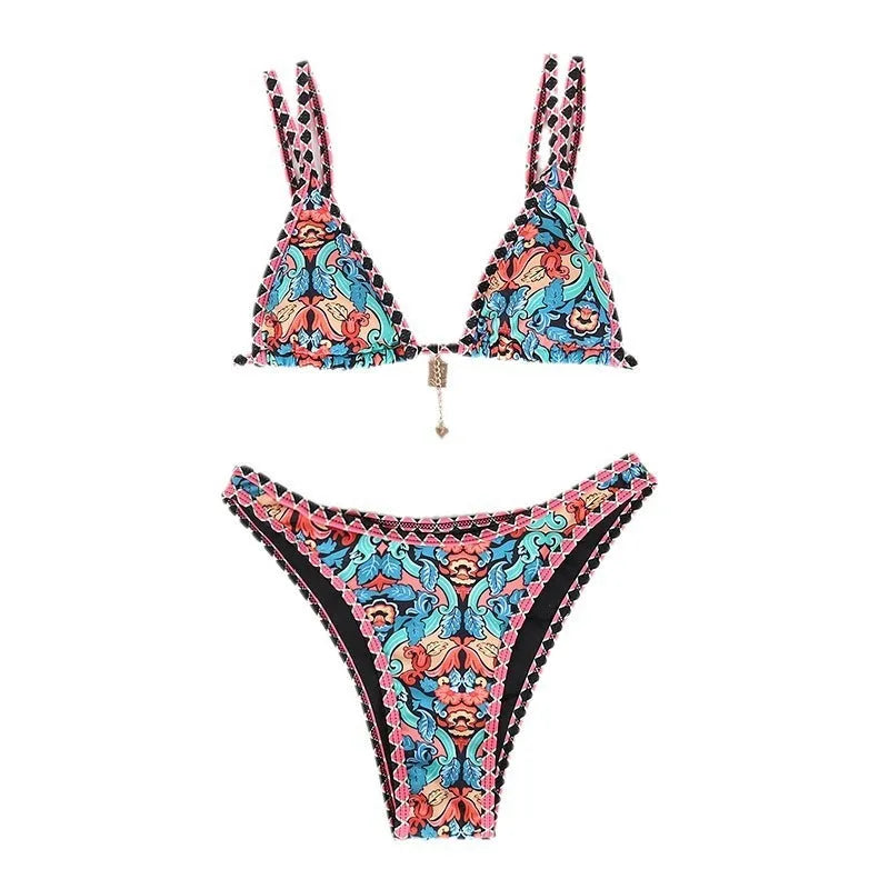 Women's retro print bikini swimwear in polyester fabric available in multiple colours
