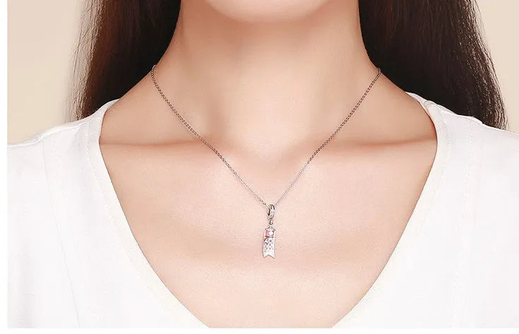 S925 sterling silver carp streamer necklace pendant with zircon details