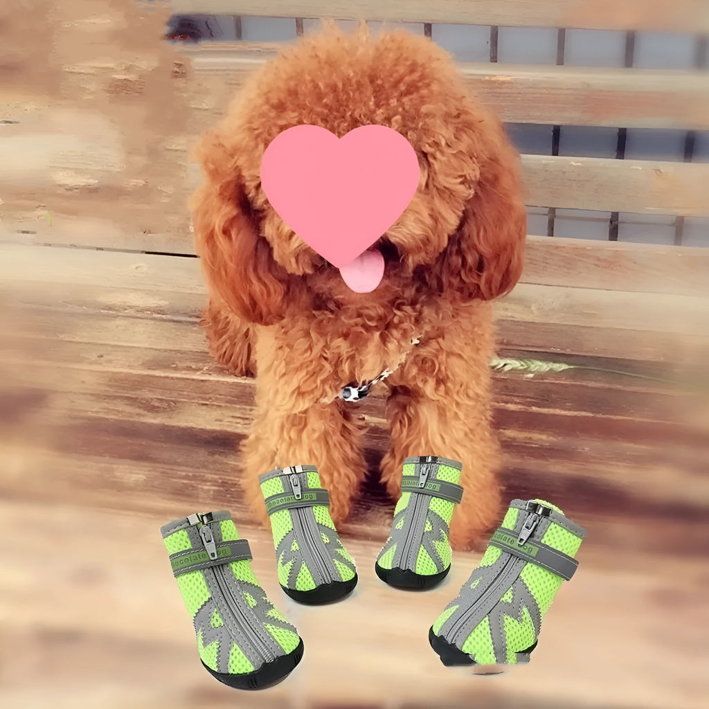 Waterproof non-slip breathable dog shoes in five sizes and nine colours, set of four