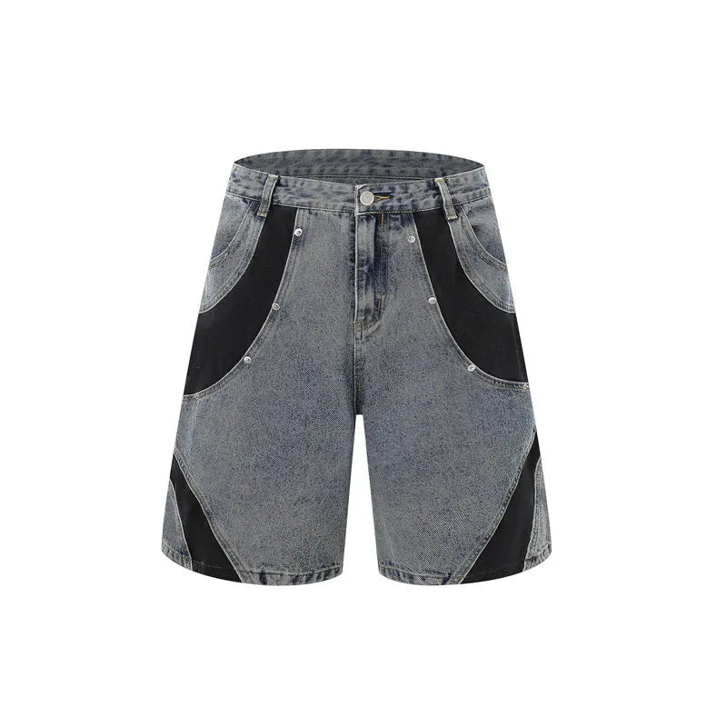 Retro washed denim jacket and trousers suit set in blue or black with short sleeves and loose fit