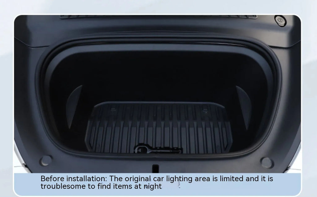 Tesla Model 3 and Y front centre console LED ambience light kit in soft silicone with ice blue, pure white, and warm white colour options.