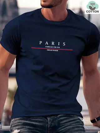 Men's loose fit short-sleeved T-shirt with a printed letter design, made from pure cotton.