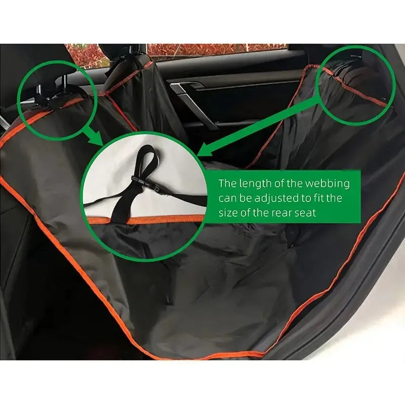 Black fabric pet anti-fouling pad for car rear seats with adjustable strap for dogs
