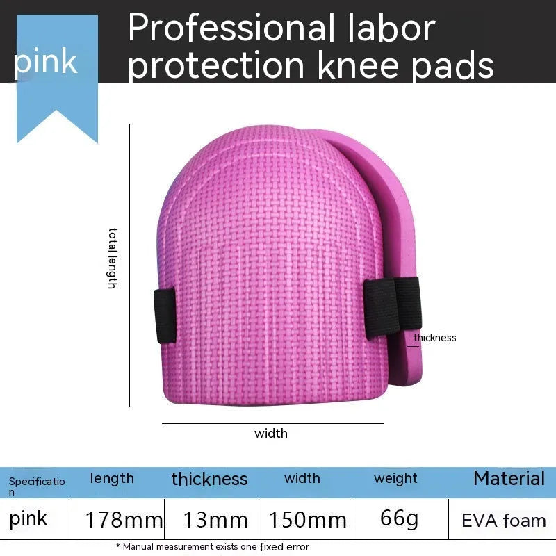 Pair of coloured EVA foam kneepads for work, shown with approximate 11mm thickness scale.