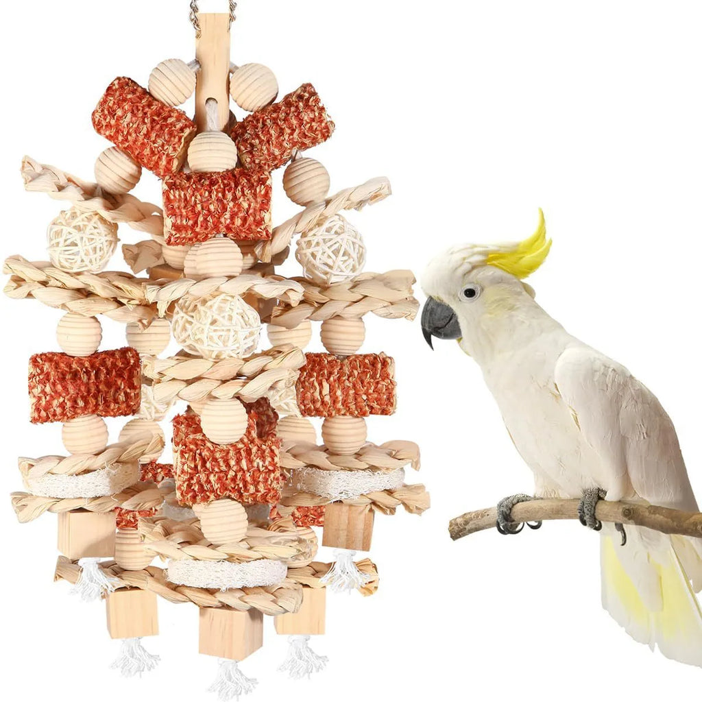 Wooden corncob bird bite toy with nibbling string, a single bird cage accessory for chewing