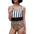 Women's leopard print one-piece swimsuit with asymmetric collar and high waist triangle style