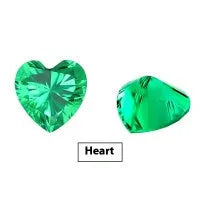A loose cultivated emerald gemstone in Columbia green treasure colour on a white background.