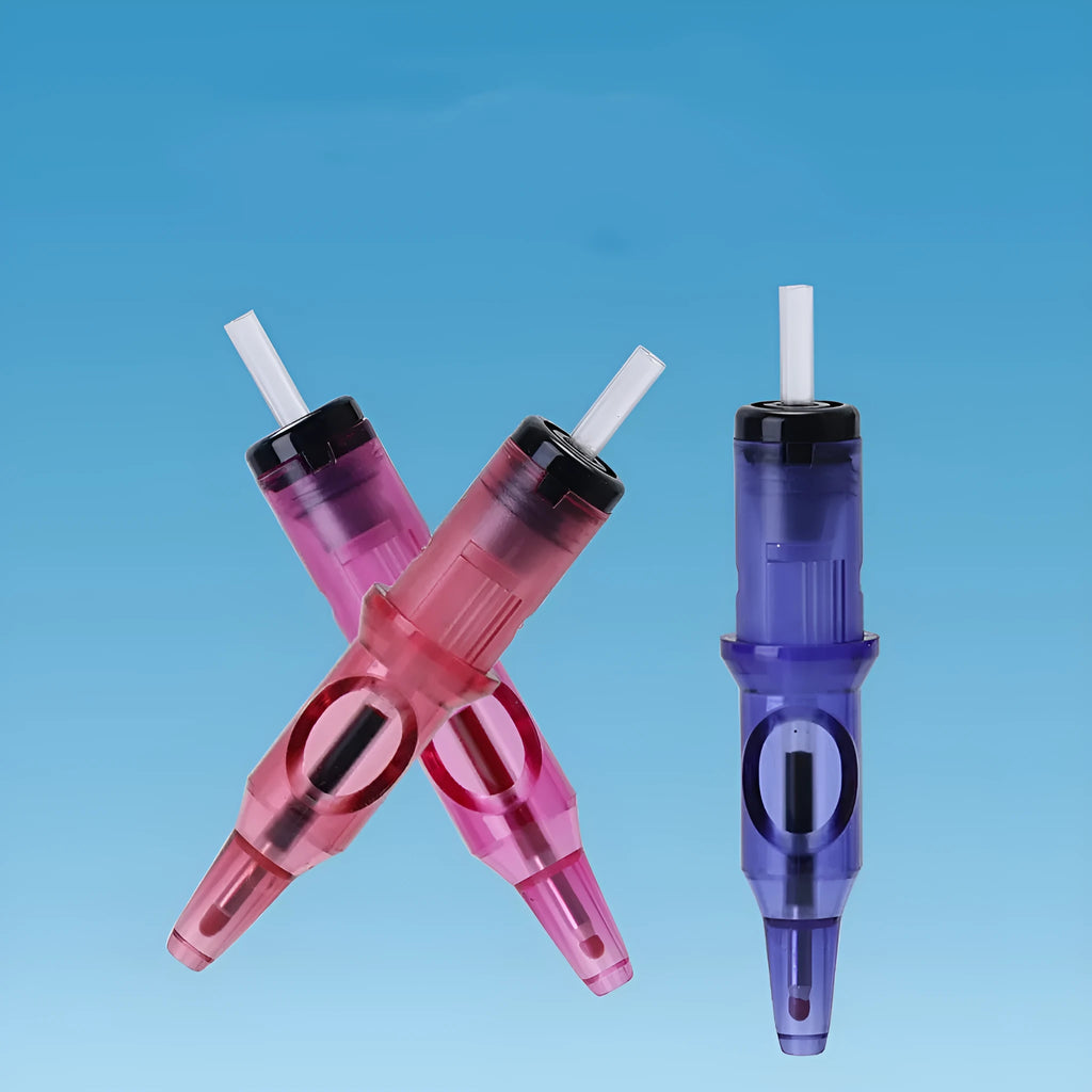 Tattoo tool ballpoint pen for drawing lines and colour, showing colour options.