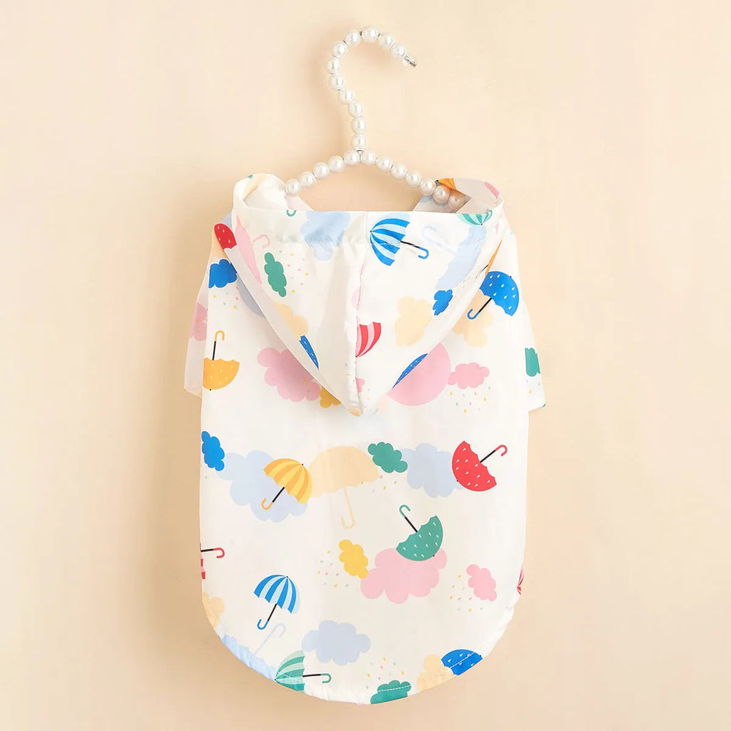 Colourful cartoon umbrella pattern pet raincoat for dogs and cats in waterproof polyester