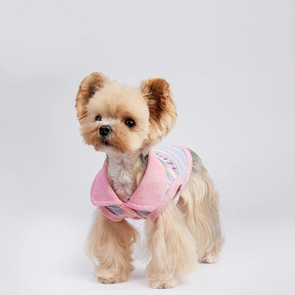 Pink purple fleece vest for a small dog or cat on a white background.